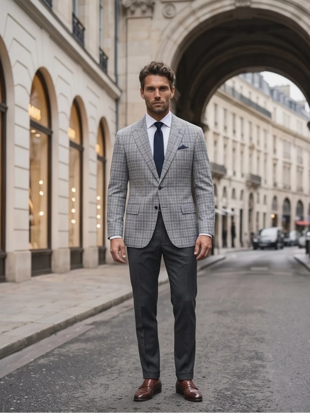 Stafford Gray Windowpane Sport Coat with Navy Accents